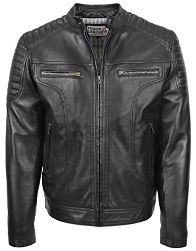 Veste de motard en cuir véritable homme Cafe Racer Eddie contre le vent en moto