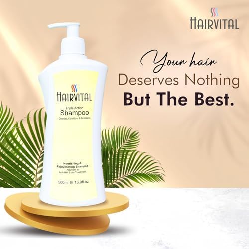 Image of Hairvital Triple Action Shampoo 500 ml (Pack of 6) | Anti Hair Fall Shampoo for Men & Women | With Aloe Vera, Wheat Germ Oil & Vitamins | Nourishing, Cleansing & Revitalizing for Dry & Weak Hair