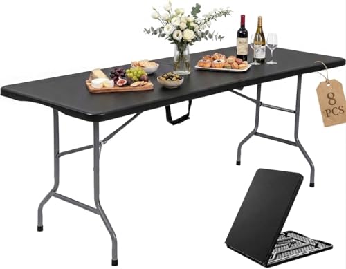 YITAHOME 6ft Folding Table w/1.38" Thick Tabletop Heavy Duty, Portable Outdoor Folding Table w/Carrying Handle for Camping Picnic Parties/Indoor Events, Black