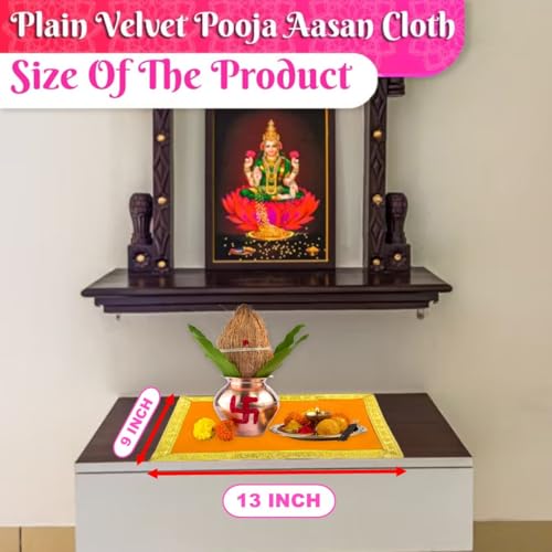 Image of Bhakti Lehar (9 x 13 Inch) Plain Orange Velvet Pooja Aasan for God Idol /Chowki Aasan Kapda Cloth for Temple Shelf Home Mandir, Ganesh Baithak and God Idol Sitting - Pack of 2