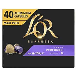 L’OR Espresso Koffiecups Lungo Profondo (160 Lungo Koffie Capsules, Geschikt voor Nespresso* Koffiemachines, Intensiteit 08/12, 100% Arabica Koffie, UTZ Gecertificeerd), 4 x 40 Cups