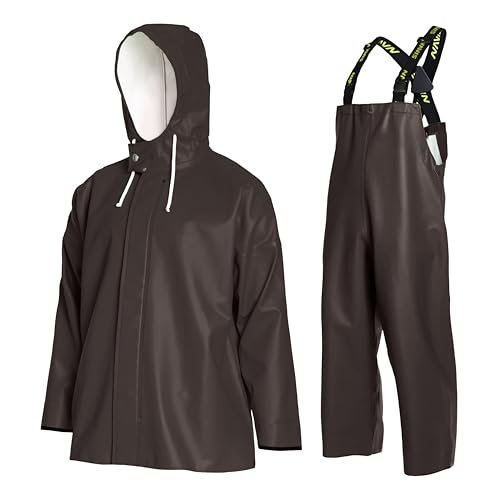 NAVIS MARINE Mens Commercial Fishing Rain Suit: 0.70mm Heavy-Duty Waterproof Jacket & Bib Pants Set Brigg 44 Industry Grade(Vintage Khaki X-Large)