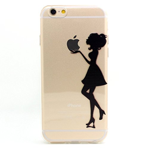 iPhone 6 Case, iPhone 6s Case, JAHOLAN Amusing Whimsical Designs Clear TPU Soft Case Rubber Silicone Skin Cover for Normal 4.7 inches iPhone 6/6s - Kiss Apple Girl