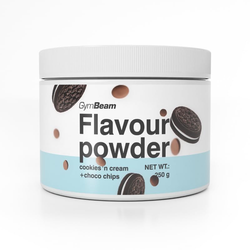 GymBeam Flavour Pulver - leckere Geschmackspulver, hoher Ballaststoffanteil aus Zichorien, nur 10 Kalorien pro Portion, ideal zur Aromatisierung von Speisen (250 g, Cookies&Cream with Chocochips)