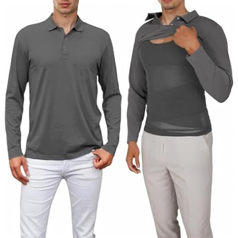 Susclude Shapewear Polo Shirts for Men Long Sleeve Compression Shirt Men Mens Slimming Undershirt Grey Cover