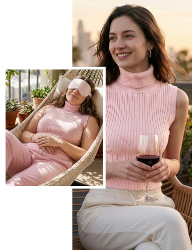 Image of v28 Women Sleeveless High Neck Turtleneck Stretchable Knit Sweater Top