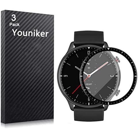 Youniker 3 Pack Compatible with Amazfit GTR 2 Screen Protector Film Compatible with Amazfit Smartwatch GTR 2 Sports Watch Screen Protectors Foils 3D Full Coverage Screen Cover Anti-Scratch Cover