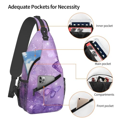 Image of SUPLUCHOM Sling Bag Butterfly Purple Pastel Hiking Daypack Crossbody Shoulder Backpack Travel Chest Pack for Men Women
