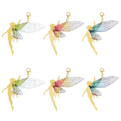 SUPERFINDINGS 6Pcs 3Styles Pendentif Fée Fleurie Ailes de papillon en résine avec fermoir en forme de pince de homard Porte-clés Ange pour femme sac à main...