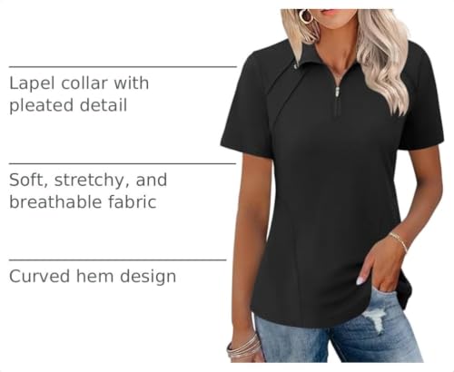 Image of LOMON Womens Golf Polo Shirt Summer Short Sleeve Quarter Zip Outfit