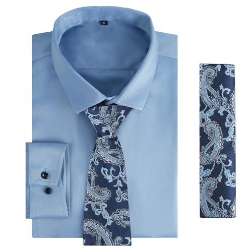 Image of Alizeal Mens 3 Pcs Long Sleeve Shirts Set | Pocket Square Necktie Perfect for Weddings Business Daily Wear
