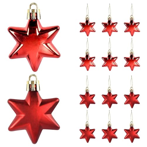 12 Stück Weihnachtsbaumschmuck, Weihnachtsbaum Deko Kunststoff, Stern...