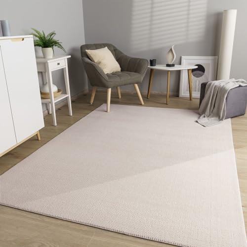 TT Home Wohnzimmer Teppich Esszimmer Kurzflor Boho Design Skandi Flauschig Unifarben, Farbe:Beige,...