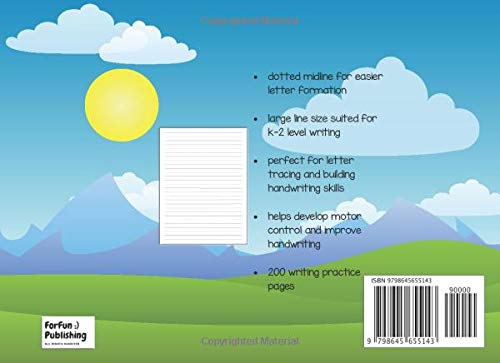 Manuscript Paper For Kindergarten Writing: Lined paper for kindergarten and preschool for tracing letters and numbers. 200 practice pages. - Image 2