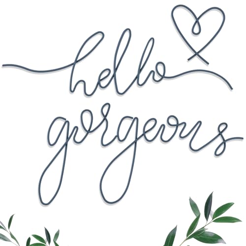 Image of Hicarer Metal Hello Gorgeous Wall Art Minimalist Decor for Bedroom Bathroom Living Room Dressing Room Salon Office Home Decorations Easy to Install Wall Decor(Blue,Classic Style)