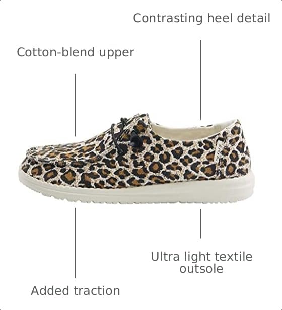 Image of HEYDUDE Wendy Cat (Little Kid /Big Kid) Loafers for Kids - Cotton-Blend Upper - Flex & Fold Technology Cheetah 3 Little Kid M
