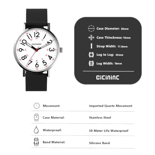 Image of cicininc Nurse Watch for Women,Analog Nursing Watches with 12 /24 Hour Military Time,Second Hand