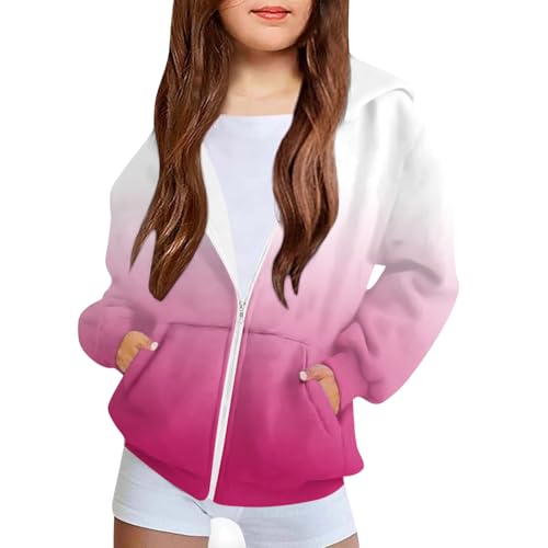 Girls Fashion Zip Up Hoodie Oversized Gradient Cute Sweatshirts Casual Long Sleeve Athletic Track Jacket with Pockets