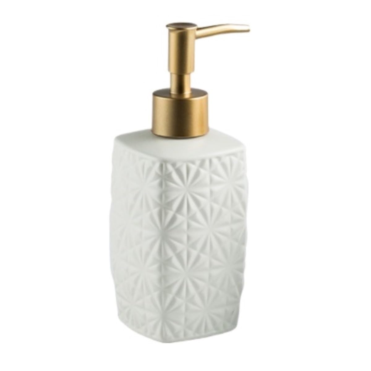 Dispensador Jabón Líquido Dispensador De Jabón Líquido Cerámica con Lunares En Relieve, Bomba Loción, Botella Rellenable Poligonal Baño(White)