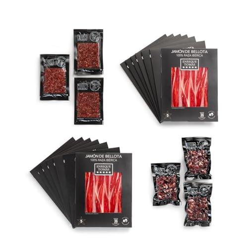 ENRIQUE TOMAS - Jamón de Bellota 100% Ibérico - Selección | No te cortes - Loncheado - 28 sobres de jamón de 80gr + 3 sobres de taquitos 80gr + 3 sobres de virutas 100gr