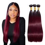 BilltiiWW Ombre 1B99j Straight Bundles Two Tone Black Mixed With 99j Straight Bundles Brazilian Human Hair Weave Soft and Silky for Women 16 18 20 Inch