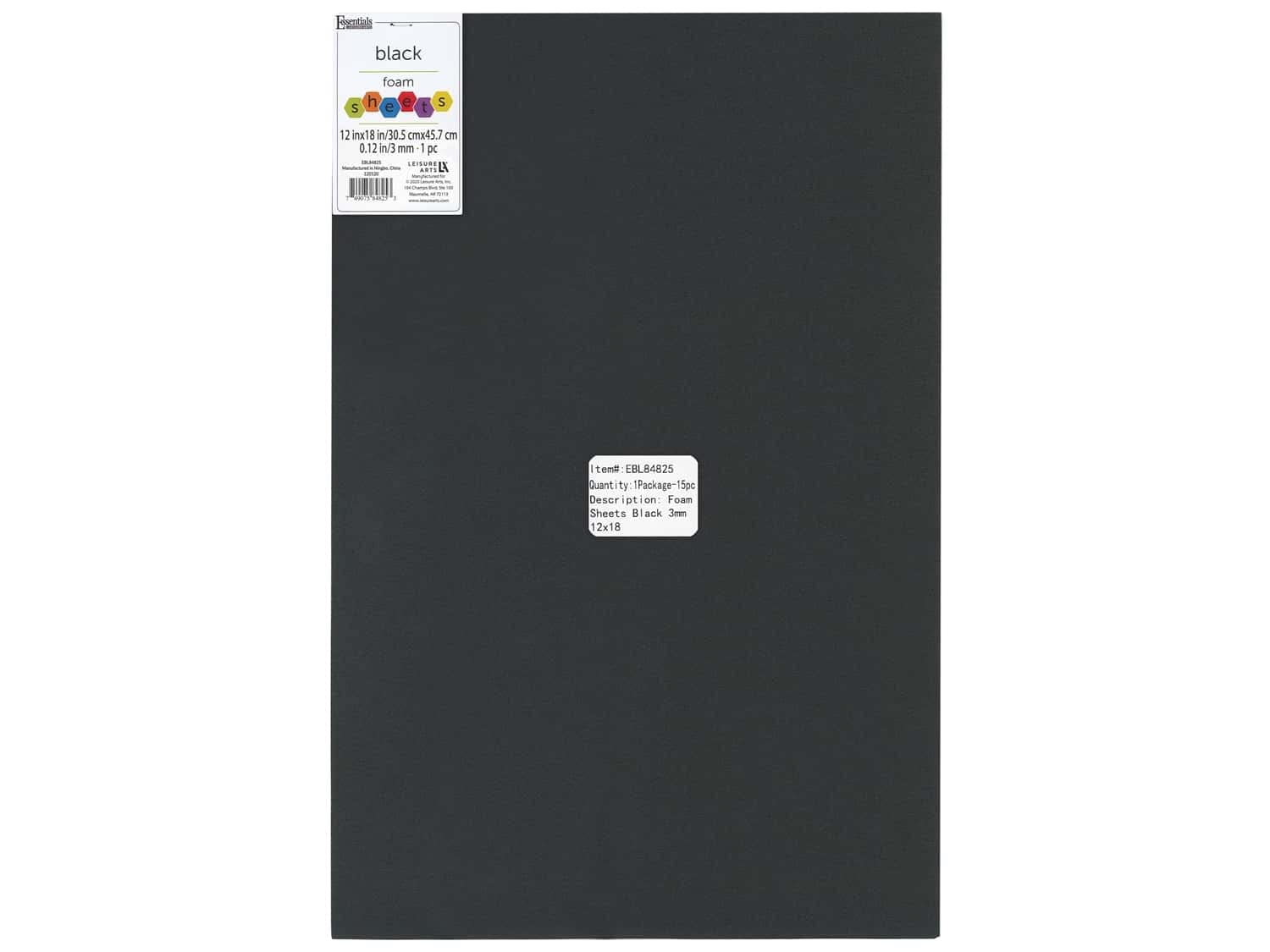 Feuille de mousse EVA noire 3mm 30x45cm lot de 15 pour loisirs créatifs
