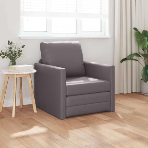 Bucmath Sofá cama gris 74 x 77 x 81 cm, piel sintética, convertible, estructura de metal resistente, cojines extraíbles, para salón, habitación de invitados, duradero