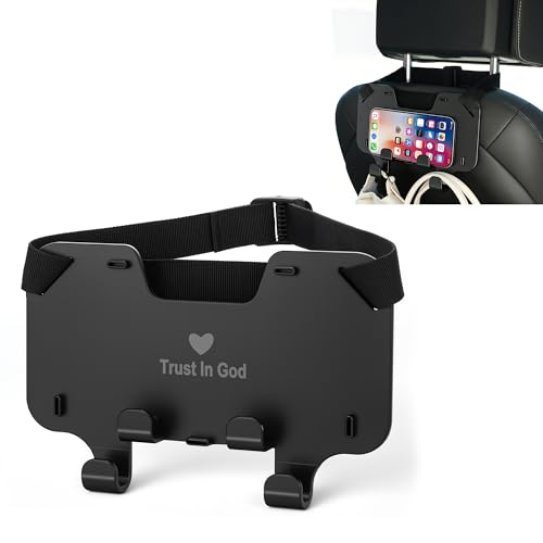 Forgyronis Adjustable Car Seat Headrest Hooks Universal Fit for All Headrest Styles Purse Hook with Phone Holder Car Purse Hooks for Bags Multifunctional Car Organizers and Storage