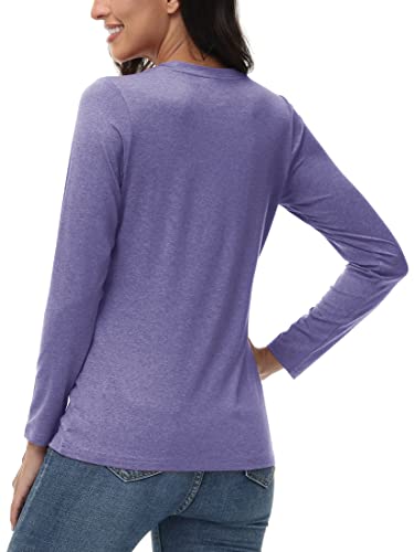 Tacvasen Women's Active V Neck Shirts Comfy Casual Tops Gym Workout Shirts Long Sleeves Upf 50+ Shirt Sun Protection Hiking Shirts Purple #TOP1