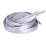 One Pair Flat PU Leather Laces Shoelaces for Shoes Sneaker Boot (Silver, 51'')