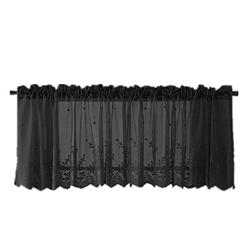 Ciieeo Short Curtain Lace Trim Semi- Sheer Kitchen Curtain Window Lace Trim Semi- Sheer Rod for Small Window Bathroom (130x41cm)