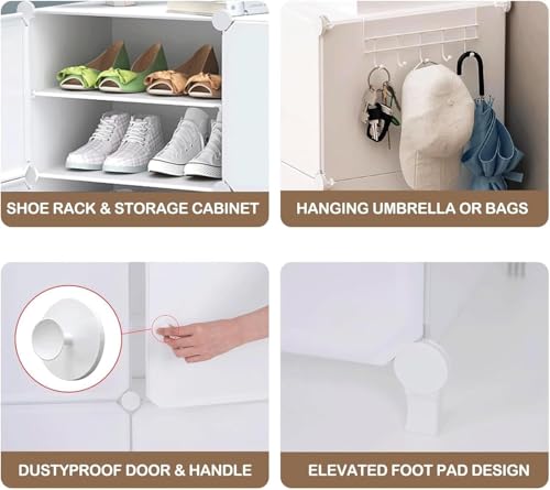 Image of LUHI Plastic Shoe Rack for Home with Door, 2-Door Shoe Storage Cabinet | 6-Shelfs for 12 Pairs | Waterproof & Portable DIY Shoe Slipper & Chappal Stand for Entryway /Bedroom (White, 3-Door)