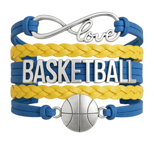 Infinity Collection - Adjustable Basketball & Infinity Charm Bracelet (Blue & Yellow) - Gift for Coach, Team and Players - Fits Small to Large Wrists