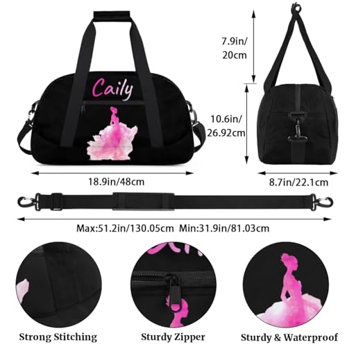 Dance Duffle-Bag for Teens Girls,Custom Ballet-Bag for Dancer,Carry-on Lightweight for Travel-Duffle,Overnight,Workout Dancing Deep Pink2