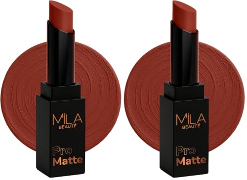 Image of Mila Beaute Pro Matte Lipstick | Highly Pigmented & Long lasting | Semi Matte Finish | Light Weight Lipstick | Single Swipe Application | Luxurious Lip Color | Shade - (Shabana, 4.2g) (Pack of 2)