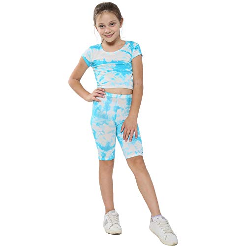 Camiseta corta de teñido anudado y pantalones de ciclismo para tardes de parque y juego de 5 a 13 años