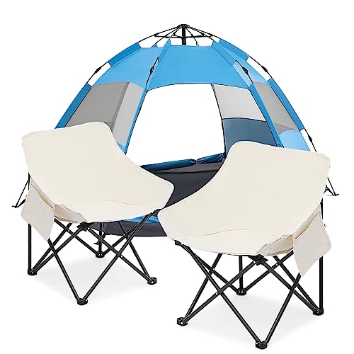 MoNiBloom-Camping-Chair-Set-of-2-Compact-Backpacking-Folding-Portable-Lawn-Chair-and-Camping-Tent-1-2-Person-Dome-Tent-Ultralight-Easy-Set-Up-and-Carry-Family-Tent-for-Outdoor-Beach-Backpacking