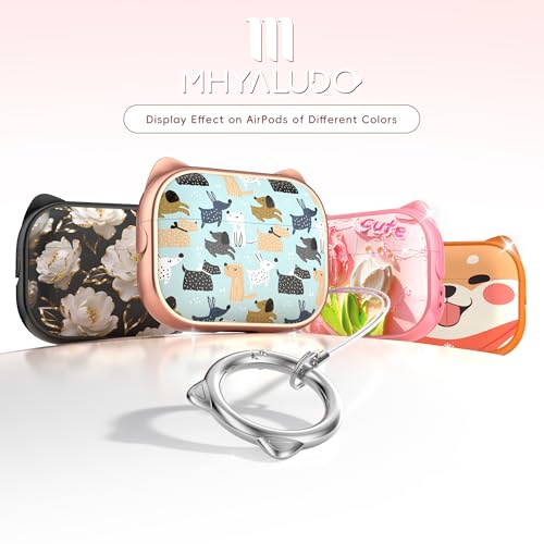 Image of for AirPods Pro 2 Case with Cleaning Kit, Cute Cat Ear Print Design & Cute Buckle for Girls, Phone Holder & Top Safe Lock Buckle Design for AirPods Pro 2nd /1st Gen case, Rose Gold Animal