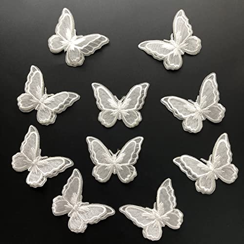 Qililandiy 10Pcs Embroidery Butterfly Sew Iron On Patch Badge Wedding Bridal Dress Embroidered Applique Sewing Craft Diy cover