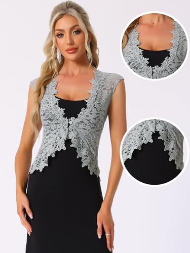 Image of Allegra K Lace Shrug Bolero for Women's Wedding Guest Cap Sleeve Sheer Floral Cardigan