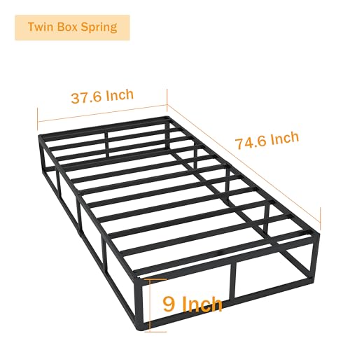 SHLAND Twin Box Spring 9 Inch High Profile Metal Frame Mattress Foundation,Twin Size Box Spring with Fabric Cover, Easy Assembly, Noise Free