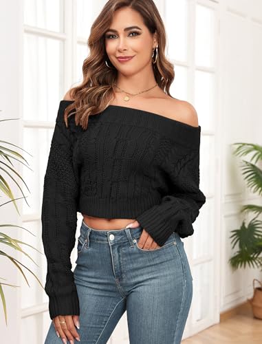 Image of ZAFUL Women V Neck Button Knit Crop Sweaters Batwing Sleeve V Back Ribbed Hem Pullover Sweater