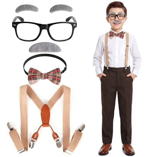 Image of Kids Old Man Costume 100 Days of School Grandpa Costume for Boy 1920s Old Man Cos