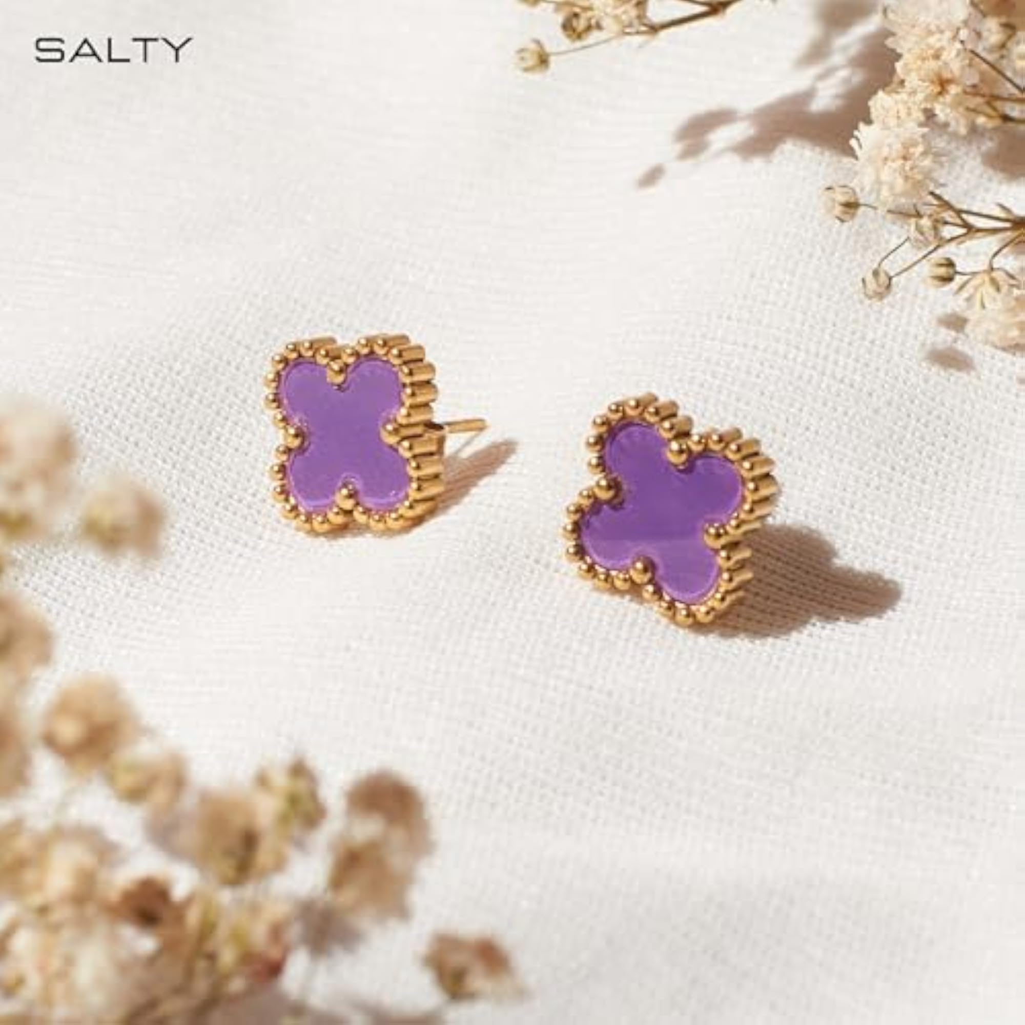 Plum Lucky Clover Earrings Set for Women, Stylish Minimalist