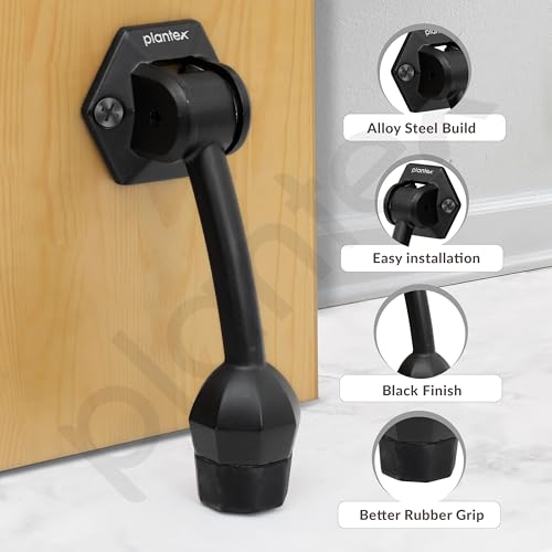 Image of Plantex Door Stopper for Main Door /5-Inch Stopper with Rubber Grip /Stoppers for Wooden Door /Stops for Door - Pack of 4 (Z-Black)