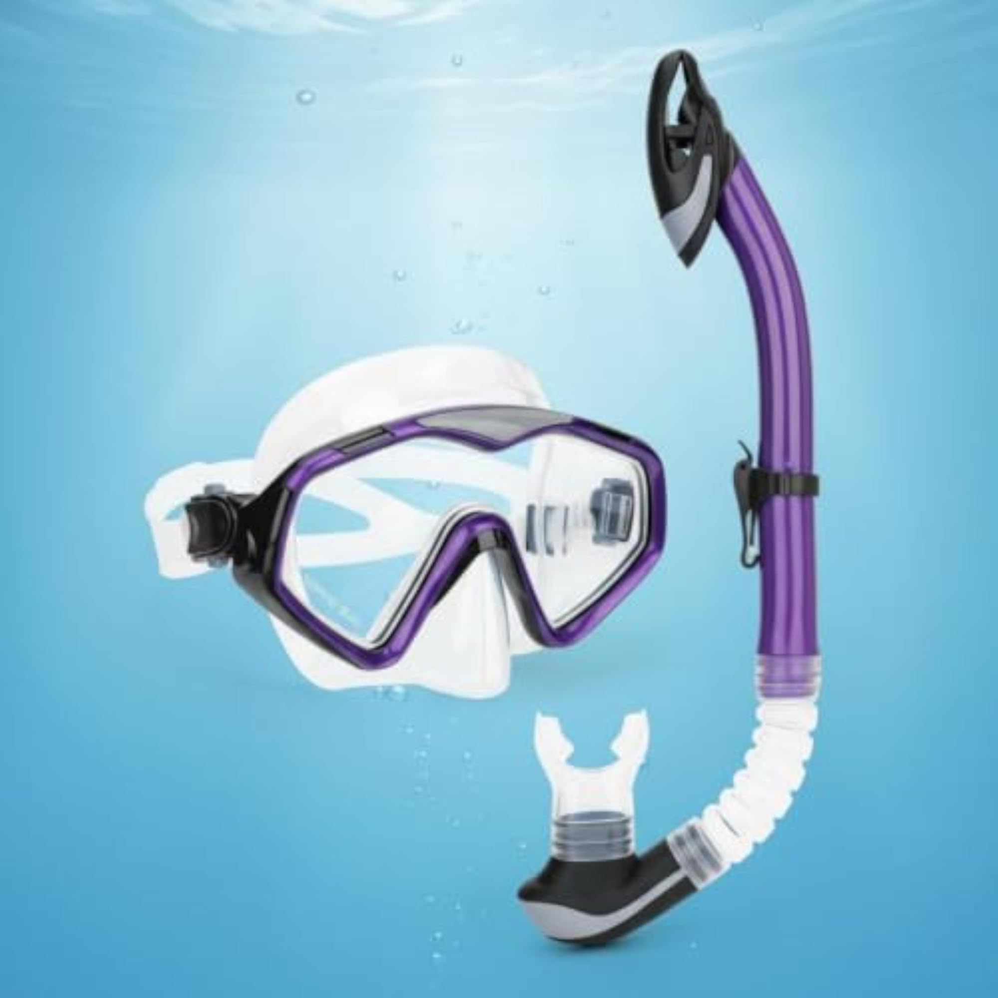 2 Pieces Panoramic View Snorkel Set, Tempered Glass Lens
