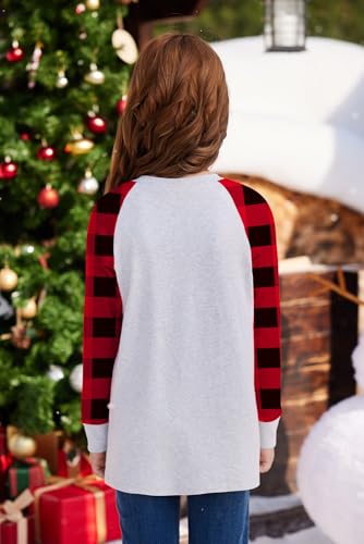 Image of BesserBay Girl's Christmas Buffalo Plaid Raglan Top Funny Holiday Graphic Shirt 4-14 Years