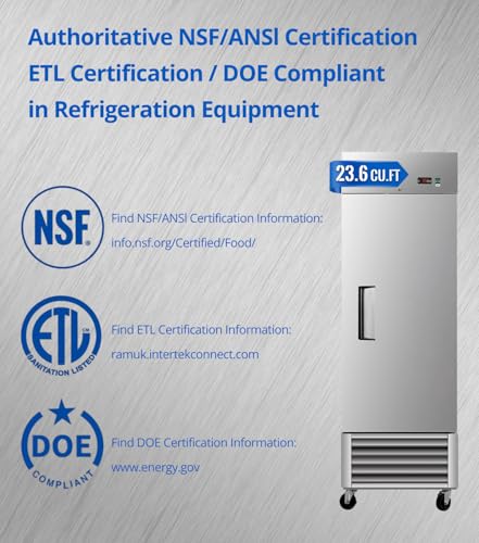 27" W Commercial Refrigerator, 23.6Cu.ft Reach-In Single Door Stainless Steel commercial fridge, 3 Shelves, Fan Cooling, Auto Defrost, Digital Thermostat - Ideal for Restaurant, Bar, Cafe, Shop - Image 4