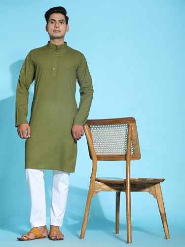 Image of Men's Pure Cotton Solid Kurta Pajama Set Mandarin Collar Casual Yoga Dress