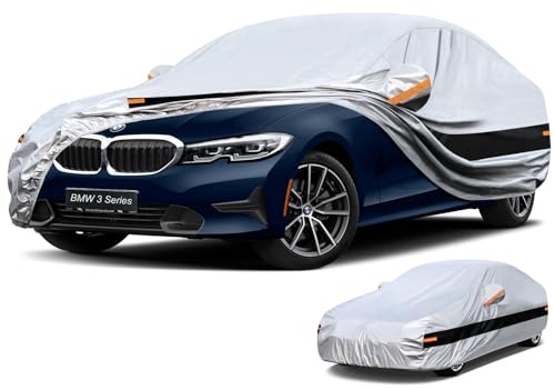 Image of 10 Layers Car Cover Custom Fit for BMW 3 Series 320i 328i 330i 335i M340i (2013-2026), Waterproof All Weather for Automobiles, Outdoor Full Cover Sun Dust Rain Protection with Cotton. Silver